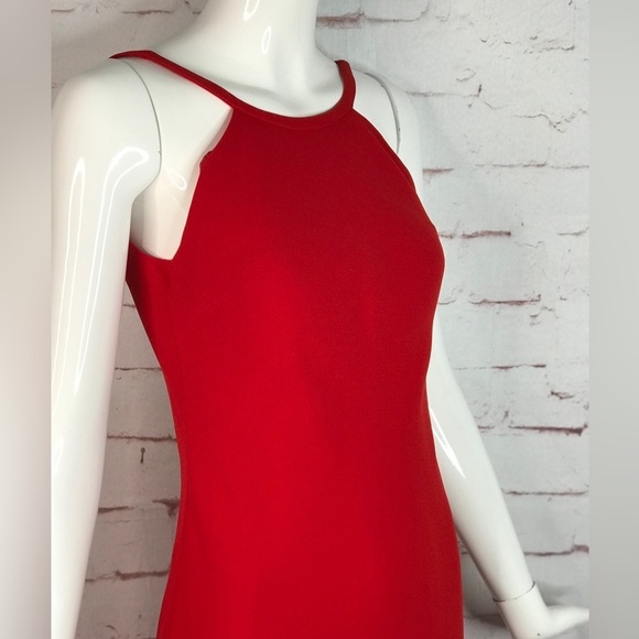 CALVIN KLEIN Halter Neck Size 4 Red Crepe Floor Length Maxi Gown Prom Dress - Picture 7 of 16